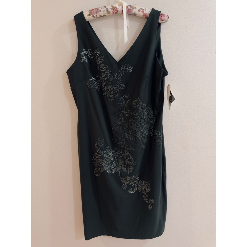 Y2K Rampage Black Beaded Floral V-Neck Sheath Dress Vintage 12 Wedding Guest